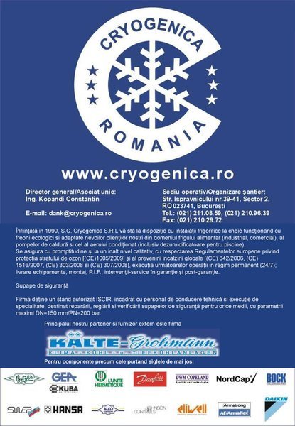 Cryogenica - Instalatii frigorificeindustriale , aer conditionat Bucuresti